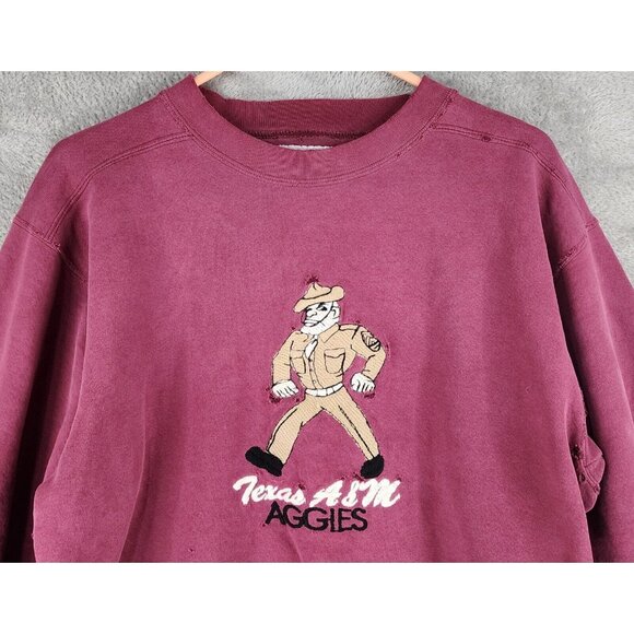 Texas A&M Aggies Sweatshirt Womens Large Maroon Embroidered Distressed Vintage - Picture 6 of 9